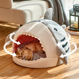 Luxury Non-slip Enclosed Semi-closed Shark Shape Pet Cute Nest Cave Bed
