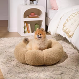 Brown Plush Soft Calming Round Donut Pet Bed