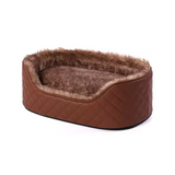 Premium Brown Pu Leather Oval Pet Sofa Bed