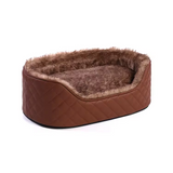 Premium Brown Pu Leather Oval Pet Sofa Bed