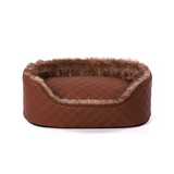 Premium Brown Pu Leather Oval Pet Sofa Bed