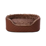 Premium Brown Pu Leather Oval Pet Sofa Bed