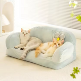 Portable Blue Velvet Flower Dog Couch Pet Bed