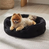 Luxury Round Black Suede Pet Dog Bed Bug Proof Cat Snuggle Bed