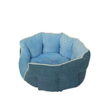 Blue Linen Velvet Round Portable Easy Clean Deluxe Dog Bed