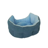 Blue Linen Velvet Round Portable Easy Clean Deluxe Dog Bed