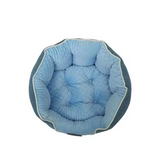 Blue Linen Velvet Round Portable Easy Clean Deluxe Dog Bed