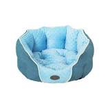 Blue Linen Velvet Round Portable Easy Clean Deluxe Dog Bed