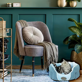 Blue Linen Velvet Round Portable Easy Clean Deluxe Dog Bed
