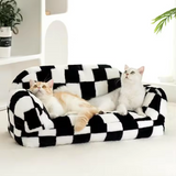 Custom Cute Removable Black And White Plush Plaid Dog Sofa