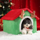Custom Christmas Design Comfortable Plush House Style Dog Cat Cave Bed