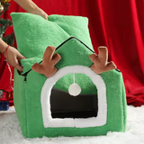 Custom Christmas Design Comfortable Plush House Style Dog Cat Cave Bed