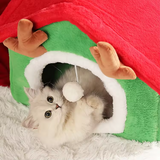 Custom Christmas Design Comfortable Plush House Style Dog Cat Cave Bed
