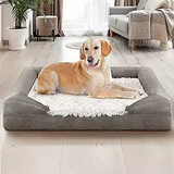 Indestructible Grey Plush Rectangle Orthopedic Calming Pet Bed With Sheet Pillow