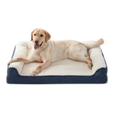 Large Dark Blue Sherpa Surfac Orthopedic Dog Bed Cot With Pillow