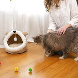 Custom Light Brown Plush Mouse Shape Dog Cat Cave Bed