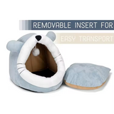 Custom Light Blue Plush Mouse Shape Dog Cat Cave Bed