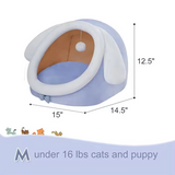 Large Washable Blue Plush Rabbit Ears Shape Pet Cave Bed