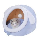 Large Washable Blue Plush Rabbit Ears Shape Pet Cave Bed