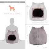 Cozy Calming Grey Plush Cat Ears Shape Pet Cave Bed With Removable Padded