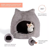 Cozy Calming Grey Plush Cat Ears Shape Pet Cave Bed With Removable Padded