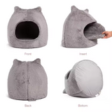 Cozy Calming Grey Plush Cat Ears Shape Pet Cave Bed With Removable Padded
