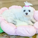 Round Plush Pink Flower Pet Mat Bed With Pillow For Small Medium Pet