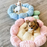 Round Plush Pink Flower Pet Mat Bed With Pillow For Small Medium Pet