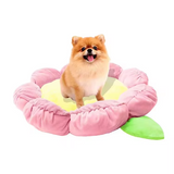 Round Plush Pink Flower Pet Mat Bed With Pillow For Small Medium Pet