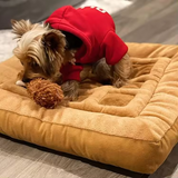 Fashion Cute Brown Waffle Shaped Pet Mat With Chicken Drumstick Plush Toy