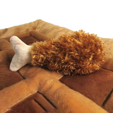 Fashion Cute Brown Waffle Shaped Pet Mat With Chicken Drumstick Plush Toy