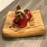 Fashion Cute Brown Waffle Shaped Pet Mat With Chicken Drumstick Plush Toy