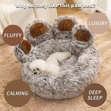 Customized Portable Soft Brown Plush Paw Round Dog Bed