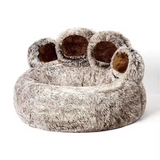 Customized Portable Soft Brown Plush Paw Round Dog Bed