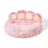 Eco Friendly Comfortable Modern Cute Round Pink Plush Paw Calming Pet Large Bed