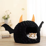 New Portable Luxury Halloween Black Pet Cave Bed With Removable Cushion