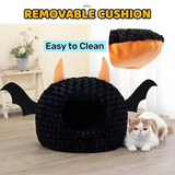 New Portable Luxury Halloween Black Pet Cave Bed With Removable Cushion