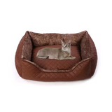Custom Luxury Pu Leather Rectangle Detachable Wash Cushion Pet Bed