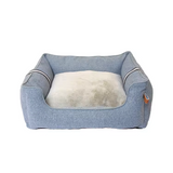 Washable Cover Blue Linen Jacquard Square Deluxe Pet Bed