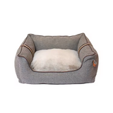 Washable Cover Blue Linen Jacquard Square Deluxe Pet Bed