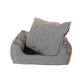 Washable Cover Blue Linen Jacquard Square Deluxe Pet Bed