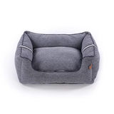 Washable Cover Blue Linen Jacquard Square Deluxe Pet Bed