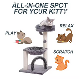 Grey Plush Scratcher Sisal Condo Luxury Cat Tree Tower With Ball