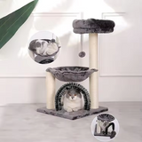 Grey Plush Scratcher Sisal Condo Luxury Cat Tree Tower With Ball