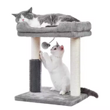 Grey Plush Multi-level Simple Tree Tower With Scratcher Sisal And Ball