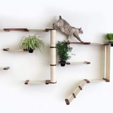 Modern Wooden Sisal Rope Cat Climbing Frame Tree Tower Wall Mounted
