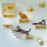 Log Color Cat Tree Wall Mounted House Modern Wooden Tower