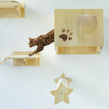 Log Color Cat Tree Wall Mounted House Modern Wooden Tower