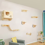 Log Color Cat Tree Wall Mounted House Modern Wooden Tower