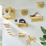 Log Color Cat Tree Wall Mounted House Modern Wooden Tower